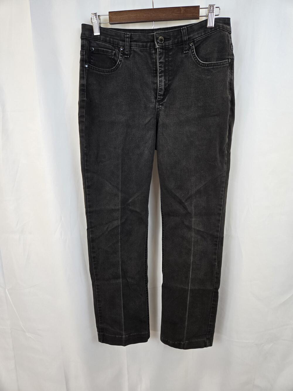 Jones New York Jeans Womens 10 Gray Gramercy Curvy Straight Stretch Denim Pants